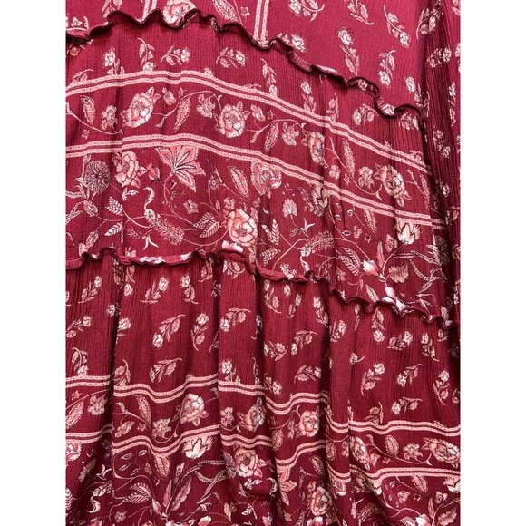 Knox Rose Womens Peasant Boho Tiered Dress Size L Burgundy Red Floral - Picture 7 of 11